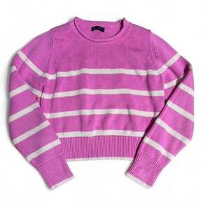 GAP Shrunken Roll Neck Pink and White Striped Cropped Sweater